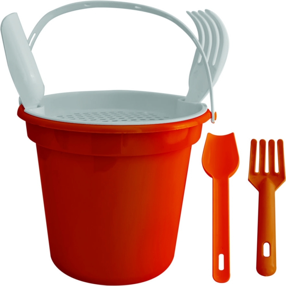 Balde De Praia Com Alça, Peneira, Pá E Rastelo